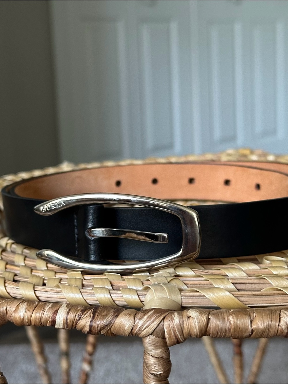 Vintage Furla Black Leather Belt with Silver Buckle Women’s S Made In Italy